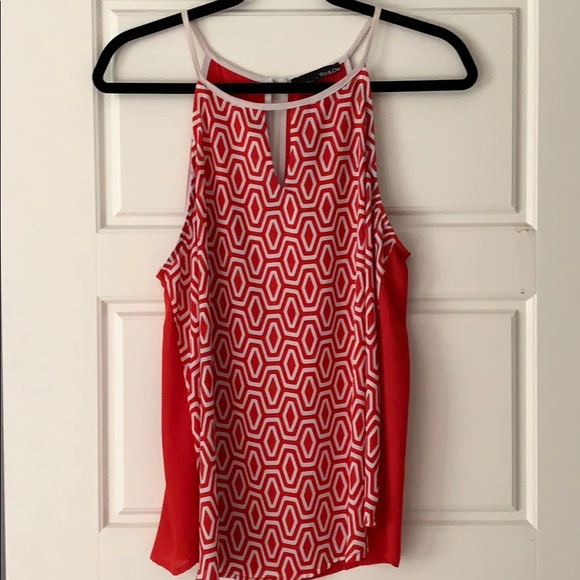 Orange/white patterned sleeveless top - Picture 1 of 4